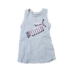 PUMA Girls Gray Tank Top with Pink Gradient Logo Graphic US 5 Girl